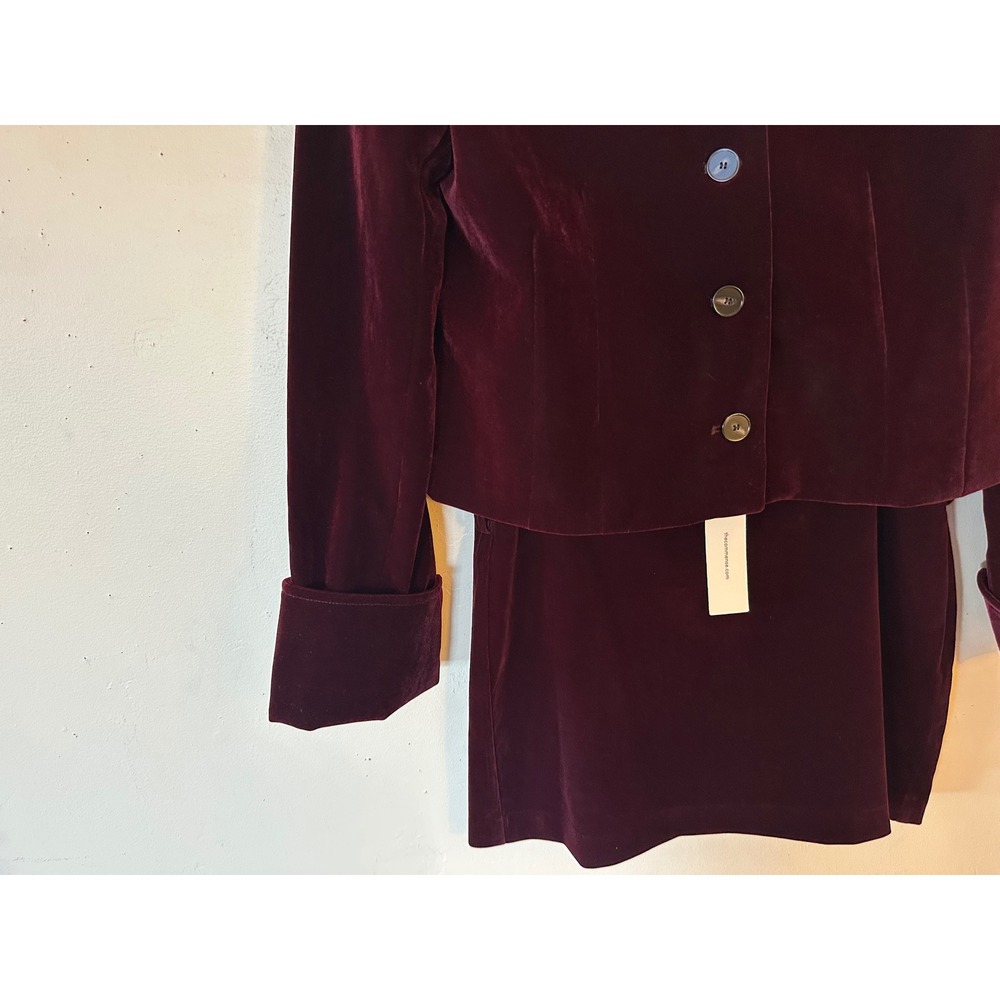 Commense Burgundy Velvet Two Piece Skirt Set Cropped Jacket Mini Skirt Small NWT - Picture 6 of 16